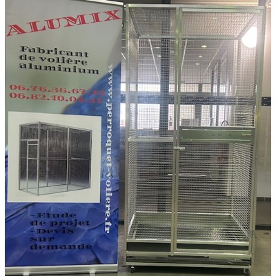 Volière 1m/1m/2m avec grille et tiroir de fond, soubassement et roulettes