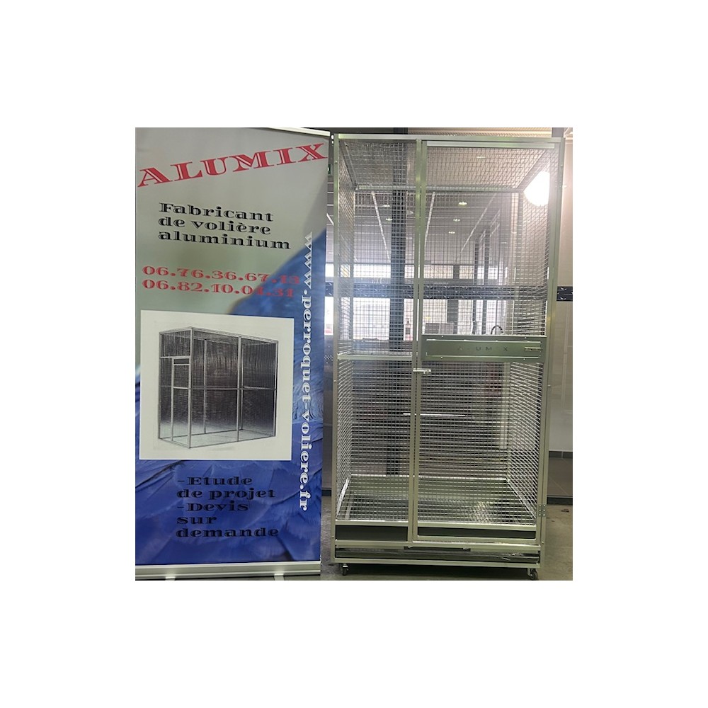 Volière 1m/1m/2m avec grille et tiroir de fond, soubassement et roulettes