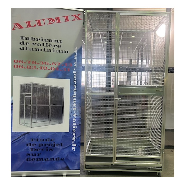 Volière 1m/1m/2m avec grille et tiroir de fond, soubassement et roulettes